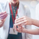 Close up of chemical experiment in school laboratory